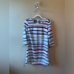 5 FOR 5-- Mango Suit white, blue red striped sheer 3/4 sleeve dress size XXS